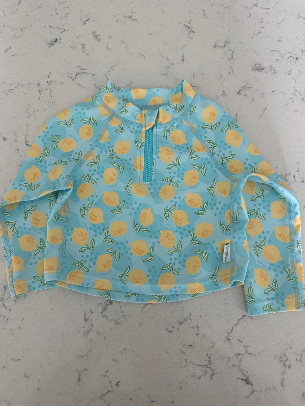 Girls' Long Sleeve Lemon Print Rashguard Swim Top - Blue/Yellow
